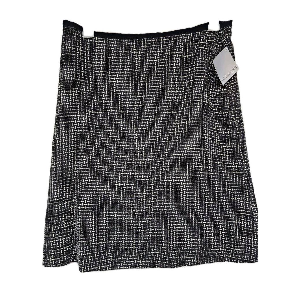 NWT Focus 2000 Black & White Skirt Lined Tweed Style Size 12 Midi‎ Career Casual